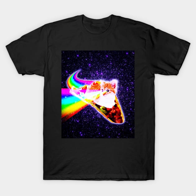 Rainbow Laser Eyes Galaxy Cat Riding Taco T-Shirt by Random Galaxy